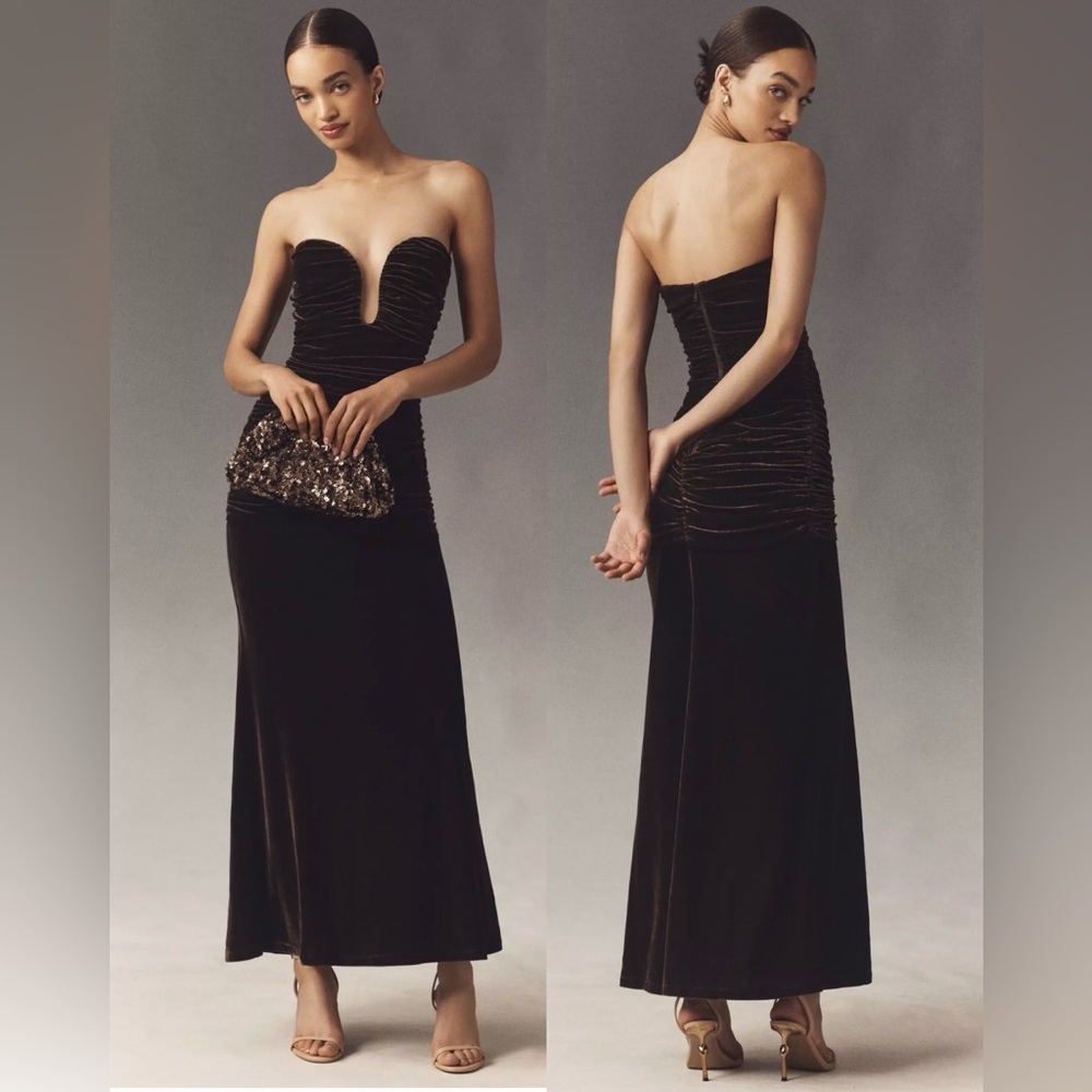 NWT Anthropologie Bardot Elvira Strapless U-Wire Velvet Dress Max Black, XXL